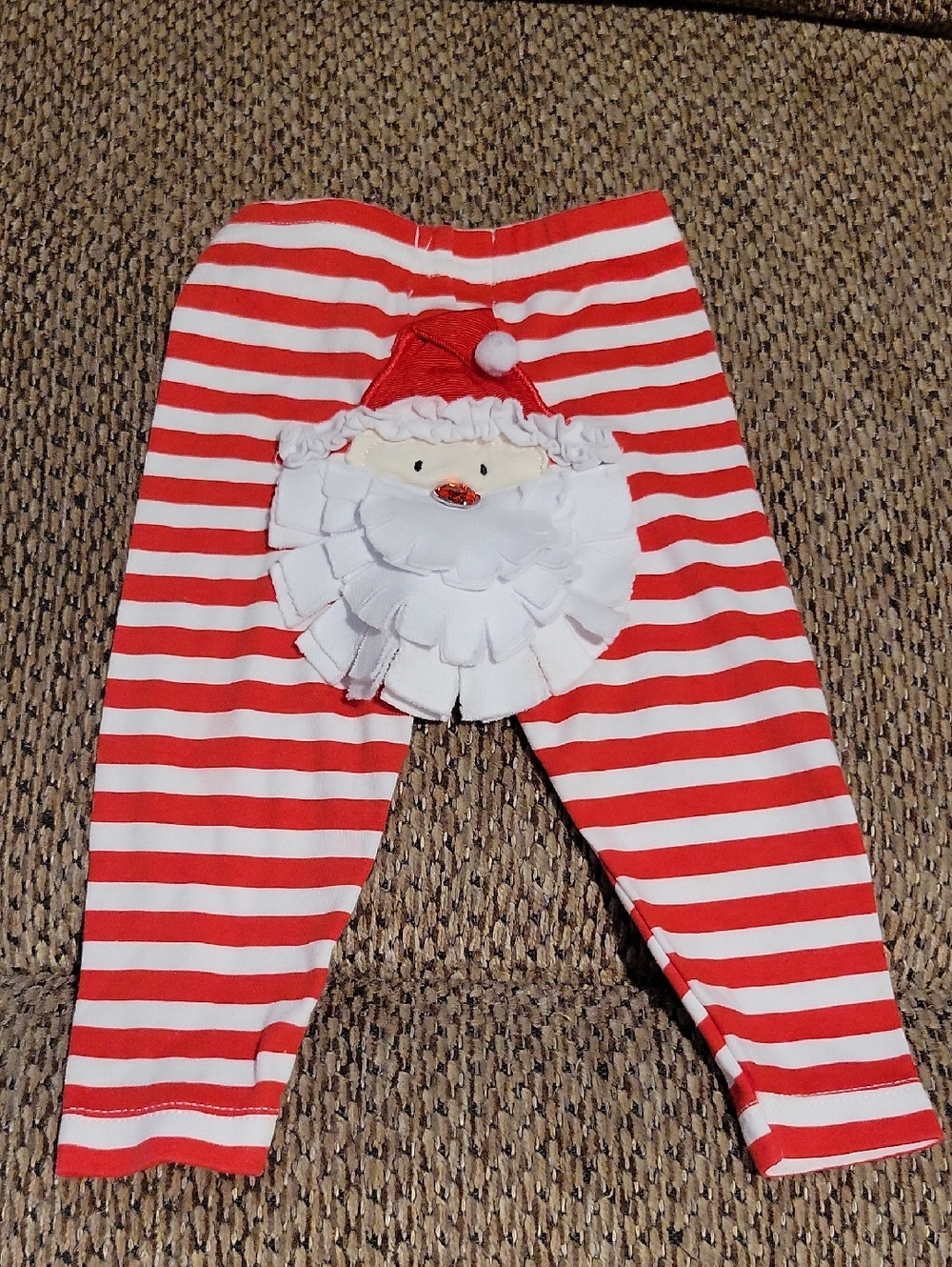 Mud Pie Red and White Striped Santa Appliqué Leggings Size 0-6